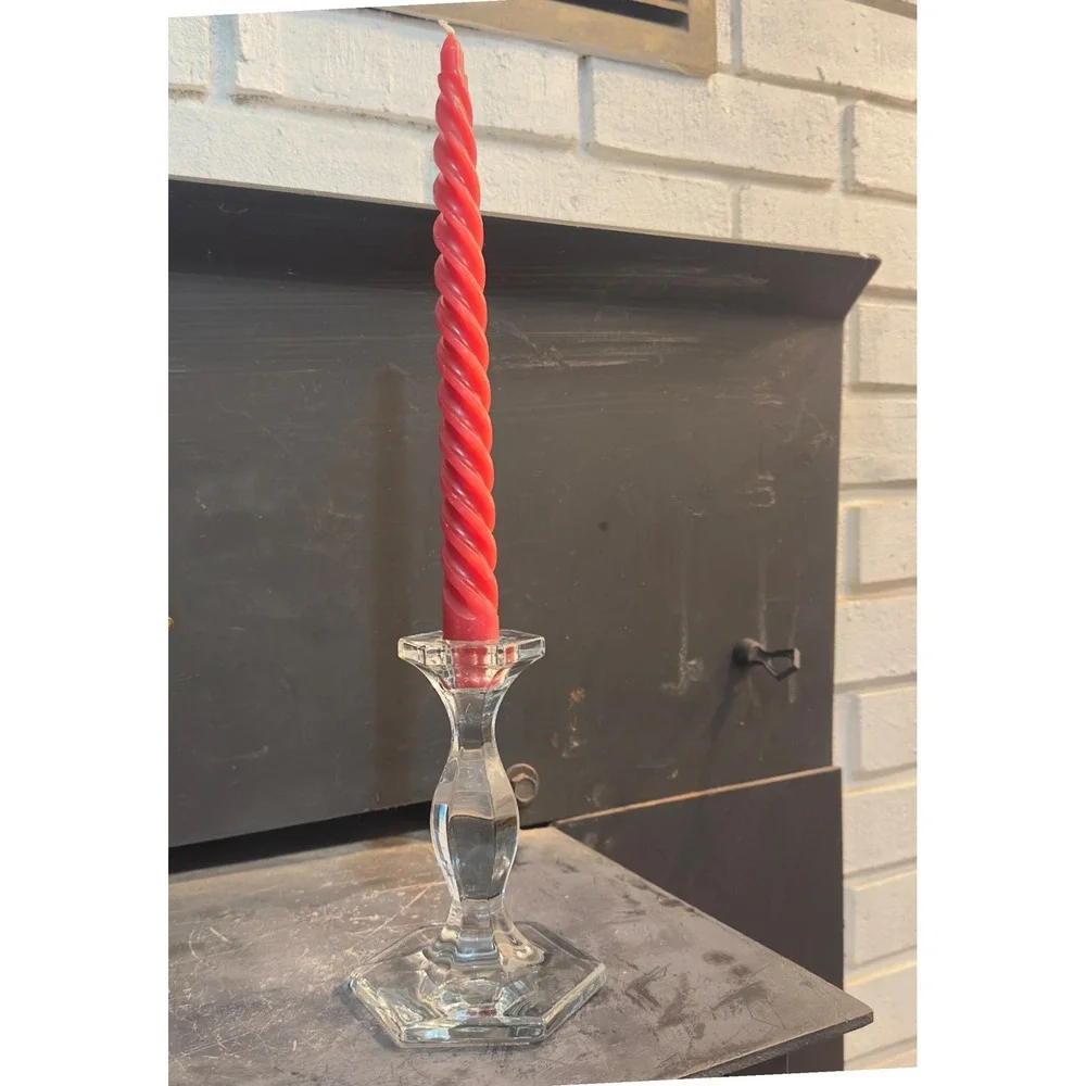 Clear Crystal Taper Candle Holder Hexagon Base Faceted Stem Elegant Table Decor‎